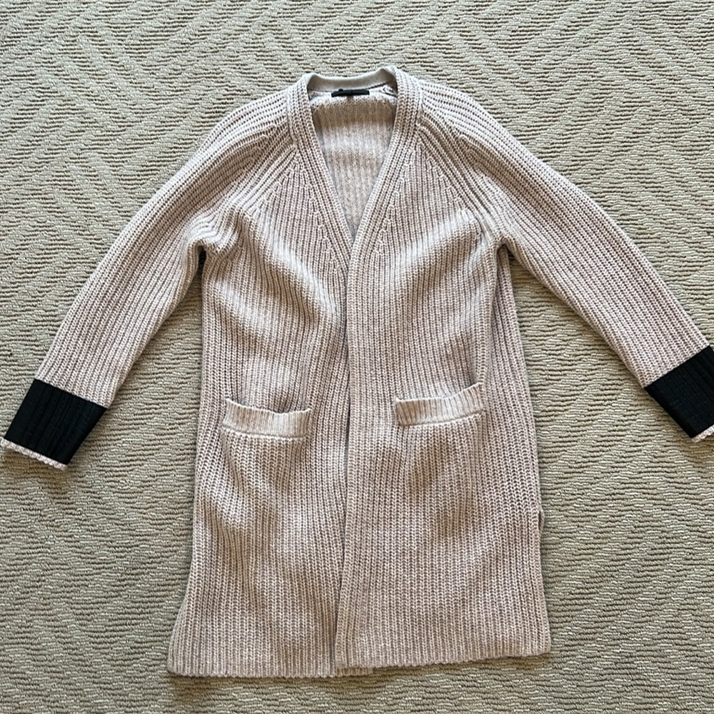 Rag N Bone Long Cardigan Sweater 100% Merino Wool with black detail Size Small